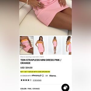 Tein strapless mini dress - princess polly orange / pink